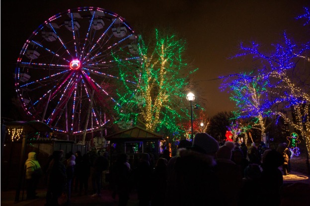 ferris wheel and holiday lights